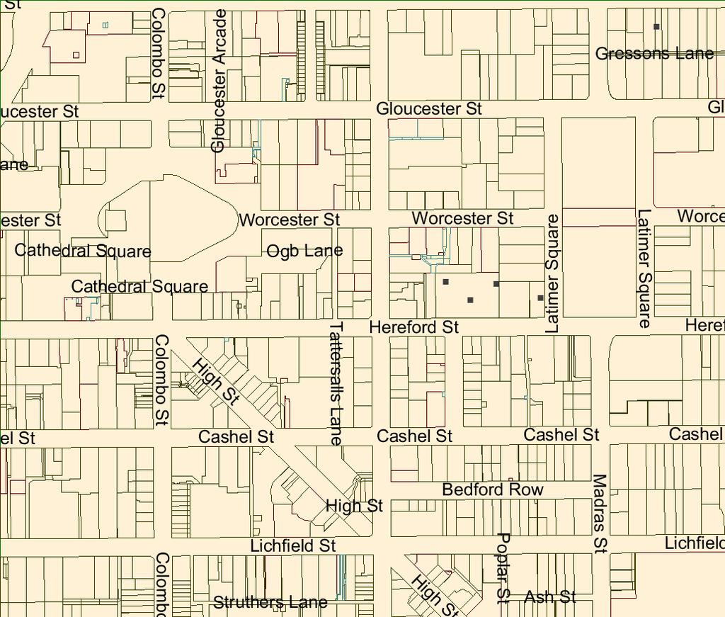 Detail of map of central Christchurch