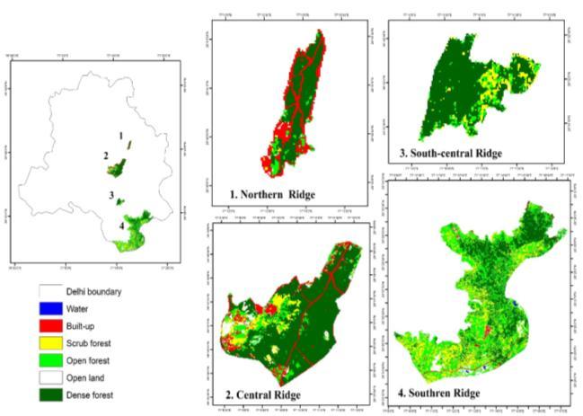 FRAGSTATS was run only for Central and southern ridge because the northern and southcentral ridge did not had major variations with respect to forest fragmentation.