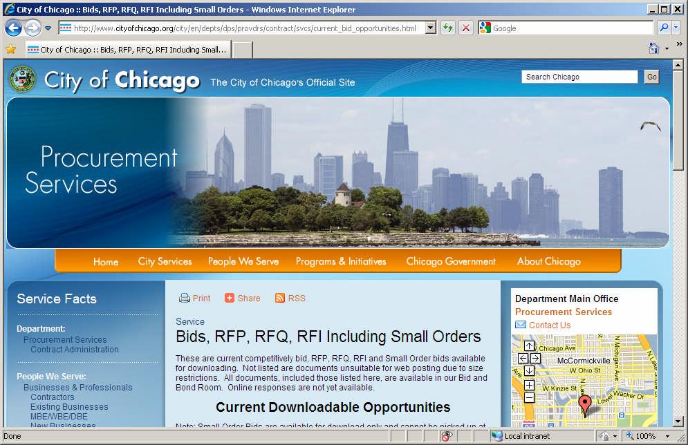 CITY OF CHICAGO DPS WEB SITE & AWARDED POS To find Current Downloadable Bid Opportunities, click www.cityofchicago.