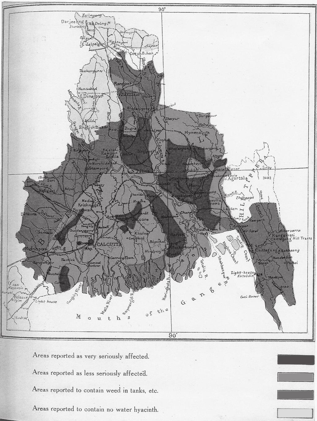 FIGHTING WITH A WEED 199 FIGURE 1. A map of Bengal showing areas affected by water hyacinth. Source: Kenneth McLean, Water Hyacinth.