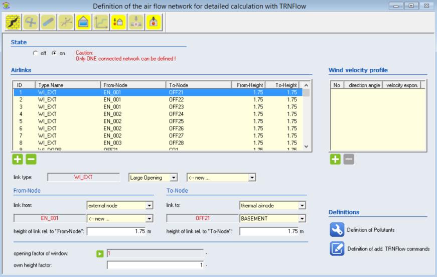 4.4.4. ADJUSTMENTS IN TRNFLOW Wen TRNFLOW is turned on in te main window, te defined TRNFLOW data is displayed and more links can be added to te airflow network.