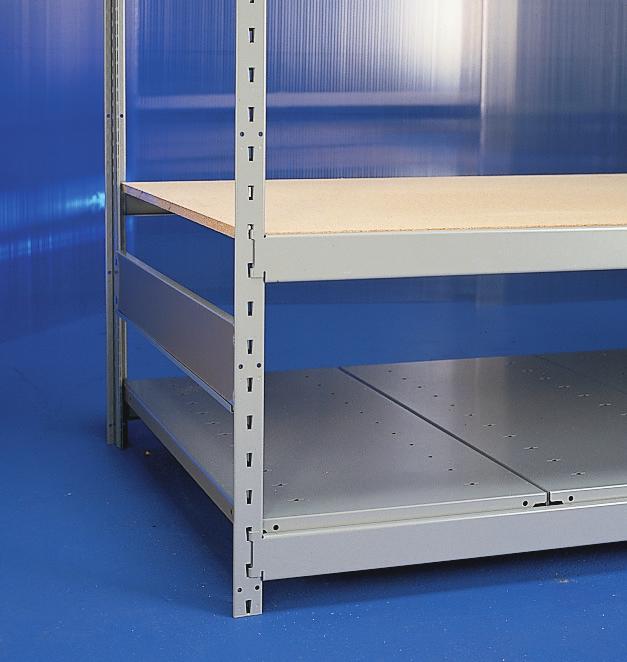 Mini-Racking with Choice of Decking The beams are designed to receive steel shelves (SR40, SH0), wire decking (SR4) or wood panels at least 5 8" thick.