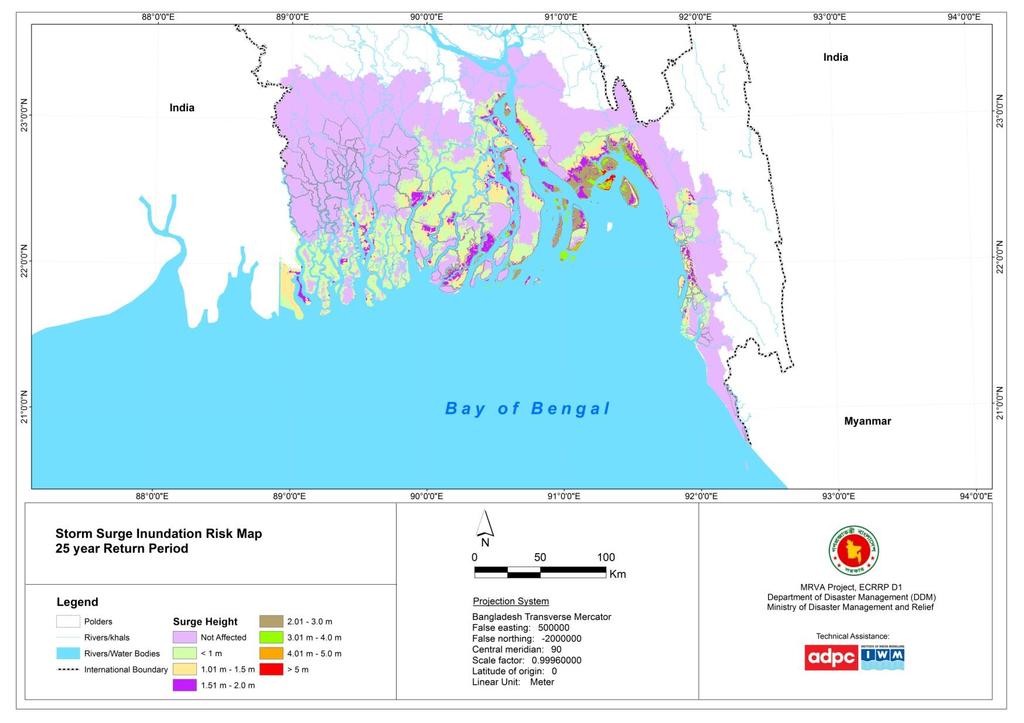 Storm surge inundation map of entire coastal area at