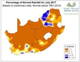 2). There were also isolated areas of above-normal rainfall evident over the western parts of Limpopo, parts of North West and the Gauteng provinces.