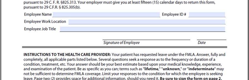 FMLA Health Care Provider for Employee s Serious Health Condition (PBSD 2312) This