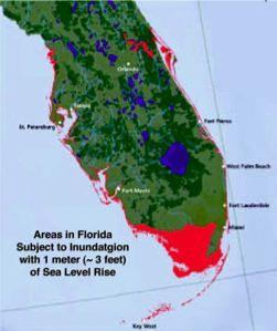 Kennedy Space Center Areas subjected to inundation w/ 1 m rise in sea level Everglades and FL Keys Miami Source: