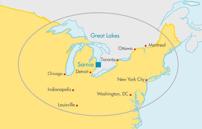 GREAT LAKES CORRIDOR LNG production + distribution Marine, on-road, industrial and rail LNG Production : Movable