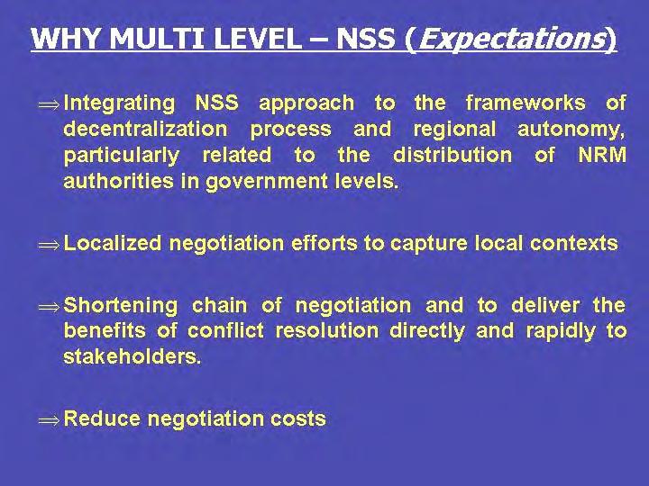 The multi-level NSS was set up to address the multiple layers at which decisions can in fact be made.