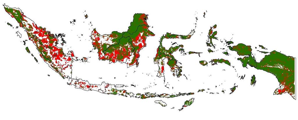 STATE OF INDONESIAN FOREST INDONESIA HAS LOST APPROXIMATELY 1/3 OF ITS FOREST COVER SINCE 1990 ESPECIALLY IN SUMATRA AND KALIMANTAN Deforestation in 1992-2013 Forest cover 2013 1 Indonesia
