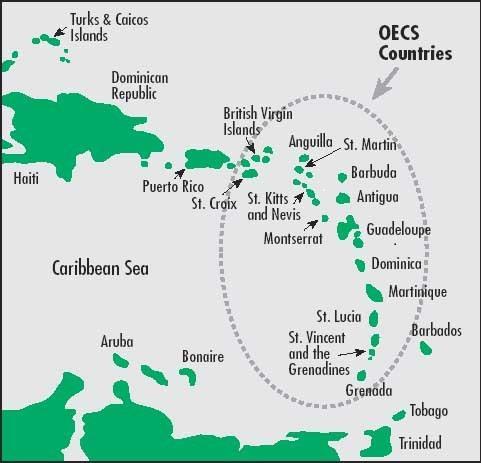 The OECS 9 Members Antigua & Barbuda, Dominica, Grenada, Montserrat, St Kitts Nevis, St Lucia, and St Vincent & the Grenadines; Anguilla and British Virgin Islands are associate Members.