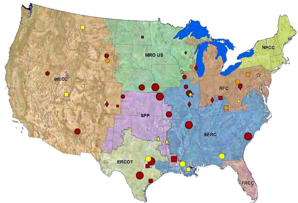 Geographical Map by NERC Regions: Coal-Fired Plants (Permitted, Near Construction, and