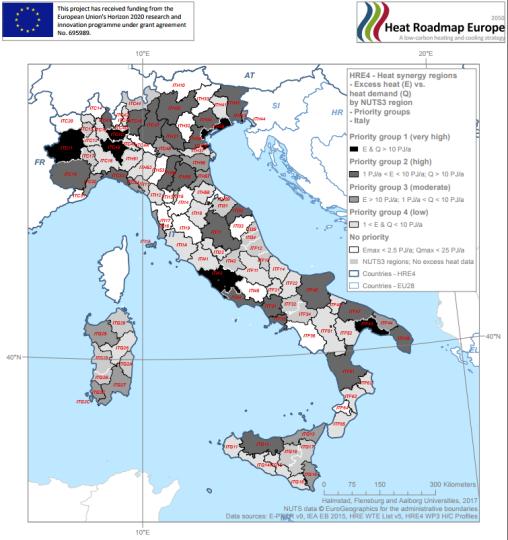 located in North regions of Italy. Excess Heat Atlas [HRE4, 213] * Calculated from the 271 biggest facilities in Italy, using Peta 4.