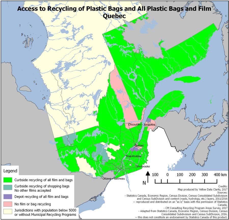 62 Quebec At 94%, the access rates for plastic shopping bags and all film and bags in Quebec are among the highest in the country.