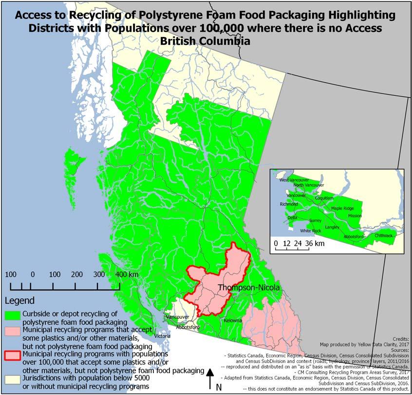 74 PS Foam Food Packaging by Region British Columbia The Recycle BC program offers depot
