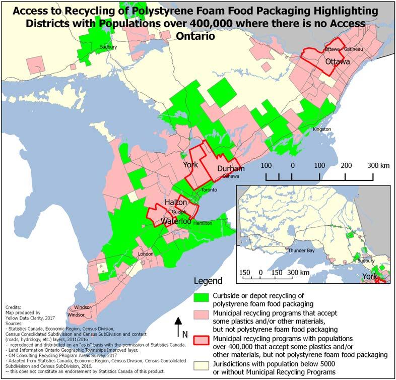 77 Ontario Ontario currently has a 47% access rate for PS foam food packaging (down from 55% last year).