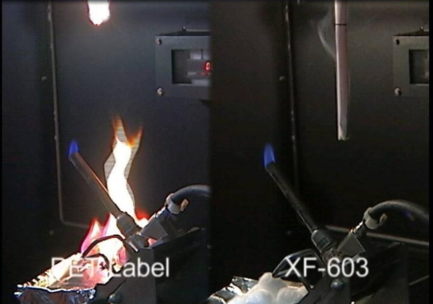 the experimental setup for 94V flammability tests. During the test, the 1/2" x 5" sample of material is held in the vertical position, directly over a ball of cotton.