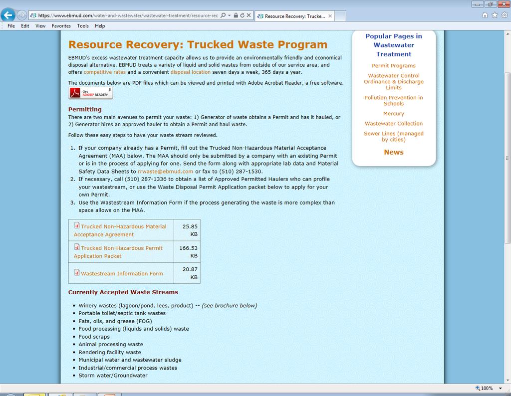 Resource Recovery Program: Materials Accepted http://www.ebmud.