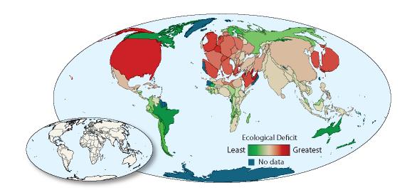 Figure 6 4 112. The map in Figure 6 4 above shows the ecological footprints of most of the countries in the world. What conclusion can be drawn from this map? a. Most countries have ecological footprints of approximately the same size.
