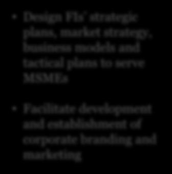 Training and Workshops Design FIs strategic plans, market strategy, business models and