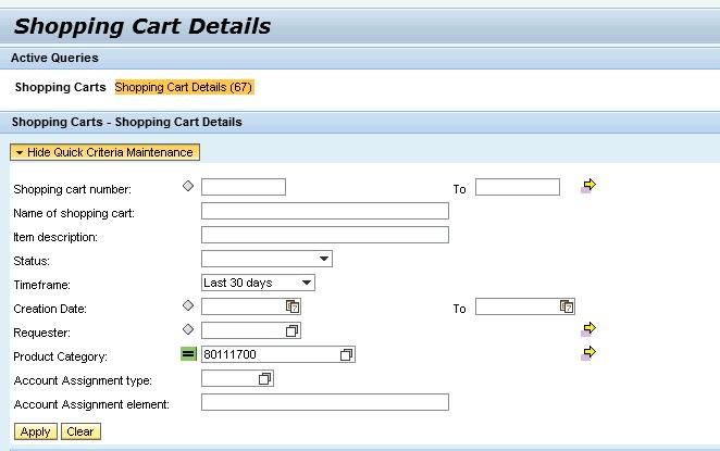 Shopping Cart Details Report 4 5 Populate the Quick Criteria Maintenance in the Shopping Cart Details window to direct your