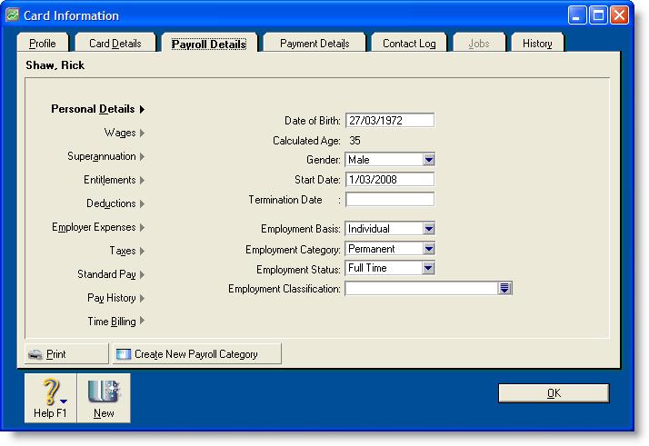 5 Click the Payroll Details tab. There are a number of views in this tab.