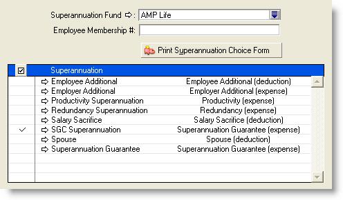 b Click in the select column ( ) next to SGC Superannuation to assign the superannuation guarantee