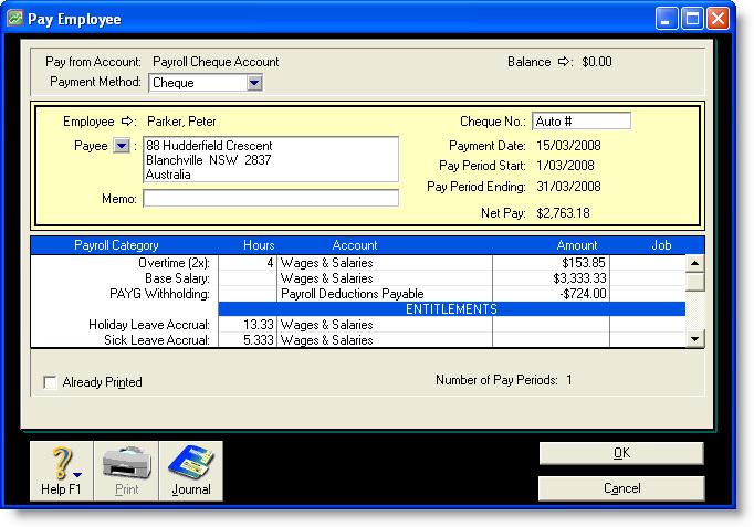 6 To record the overtime hours worked by Peter Parker, click the zoom arrow ( ) next to Peter Parker s name. His pay details for the current pay period appear in the Pay Employee window. 8 Click OK.