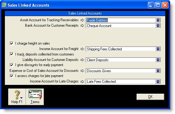 To view and edit your linked accounts, go to the Setup menu and select one of the following from the Linked Accounts submenu: Accounts & Banking Accounts Sales Accounts Purchases Accounts Payroll