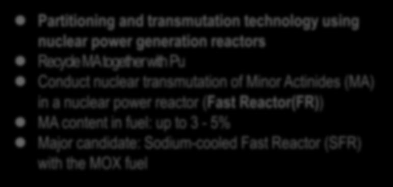 ) MA content in fuel: 50 % or more (fuel without uranium) Major candidate: Lead-cooled Fast Reactor (ADS) with the