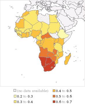 Figure 1 African Gini index map Source: http://www.wolframalpha.com South Asia, followed by Latin America and East Asia.