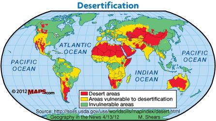 Desertification is particularly acute in Africa, where in the future, areas suffering from slight desertification may become severe. (IDN, 2010): Asia holds 33% of the world s arid zones.