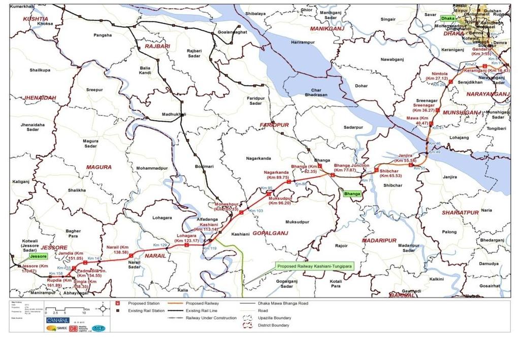 Proposed Padma Bridge Rail link in Bangladesh 180 km (approx.