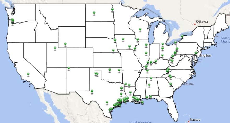 Geography of Shale-Advantaged Chemical Investment * Each green