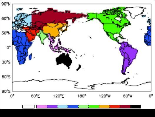 Ten world regions chosen in this study Figure. S4 The 10 continental regions used to calculate changes in regional premature mortality.