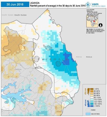 Karamoja: The 2016 Season June to August 2016 Monthly rainfall April to July 2016, as
