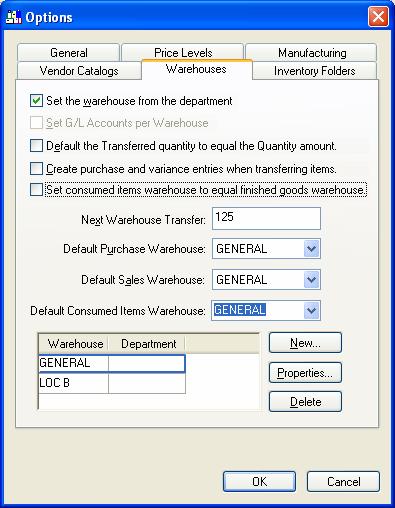 Index The Default Consumed Items Warehouse appears when the Set consumed items warehouse to equal finished goods warehouse option is disabled.