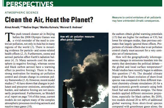 Could cleaning up airborne particulates accelerate warming?