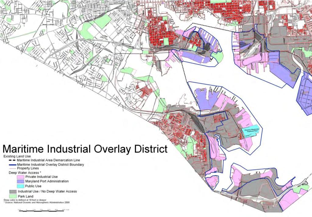 Figure 1: Map of Maritime Industrial Zoning Overlay District (MIZOD) Included in the overlay district are existing industrial properties with deep water access and zoned Heavy Industrial (M-3) in
