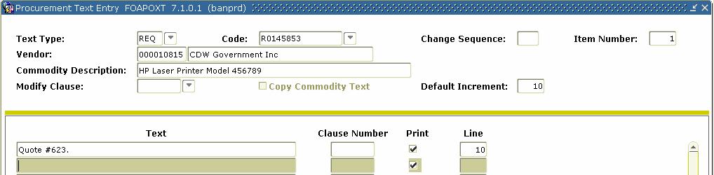 Chapter Two: Requisitioning 4. Proceed to the Commodity/Accounting Window by performing a <Next Block> function or clicking on Commodity/Accounting tab.