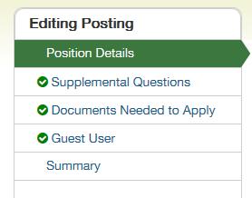 Create/Update/Complete Posting Details 1. The menu at the top left directs the information you will supply to complete the Posting.