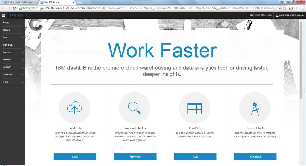 Start working with dashdb from