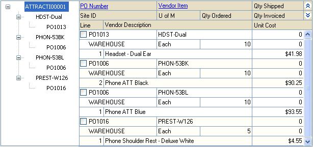 Item Number/PO Objects in the tree view and scrolling window are sorted first by item number, then by purchase order number under each item.