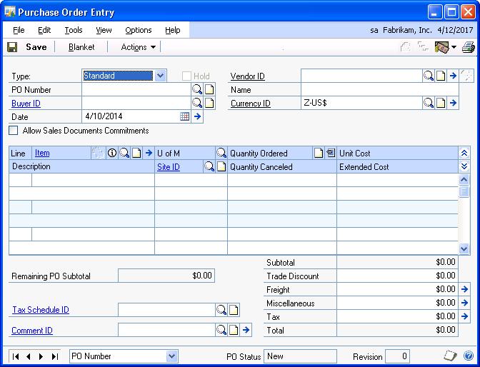 CHAPTER 6 PURCHASE ORDER ENTRY You also can select options from the Actions button to open additional windows where you can receive items, receive and invoice items, or invoice the items from the