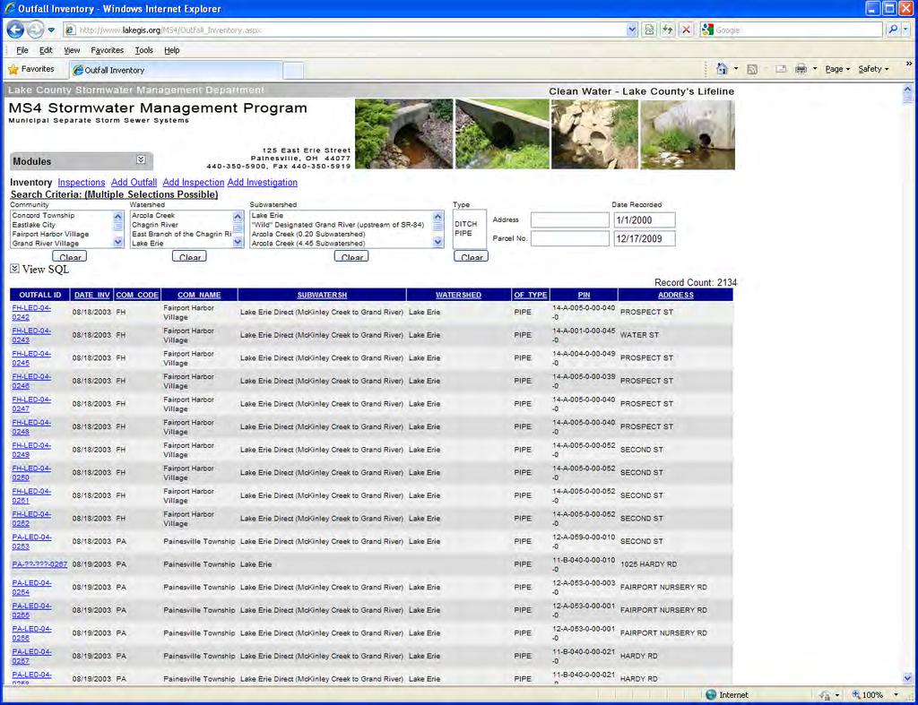 Stormwater Management This internal web app supports stormwater management applications related to the Environmental Protection Agency MS4 requirements.