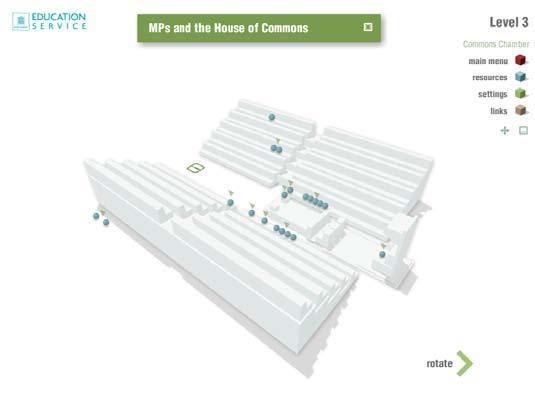 3. House of Commons From the main menu, click on House of Commons. You are now within the House of Commons Chamber. When you first arrive you re presented with a threequestion quiz.
