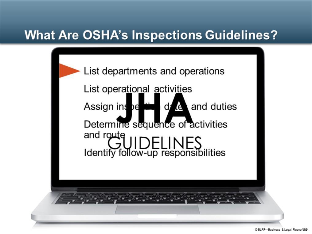 OSHA offers us guidance through its JHA guidelines about what, when, and how to inspect the workplace and document our findings.
