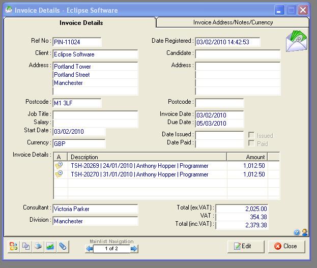 21 Invoice Printing and Issuing: As with the processing, authorising and invoicing of timesheets in Eclipse, Invoices can be printed either individually or in a batch. 21.