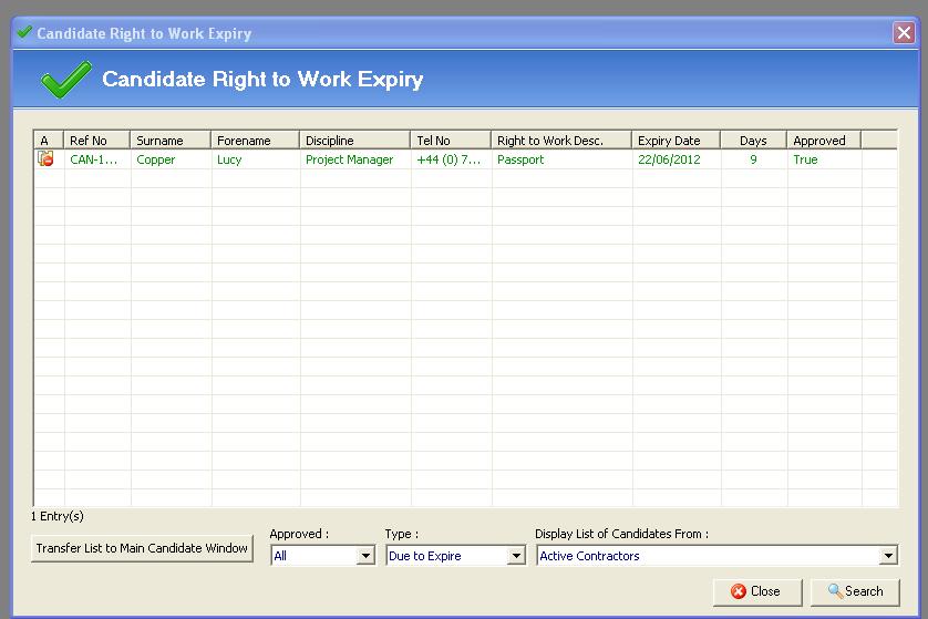 Selecting View to the right of any of these fields will display the list of records in the main temp contract interface.