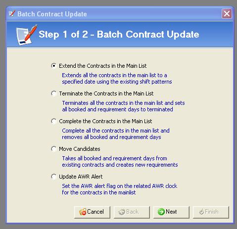 14 Batch Update Contracts: The Batch Update feature can be found at the foot of the temp contract main interface as indicated below.