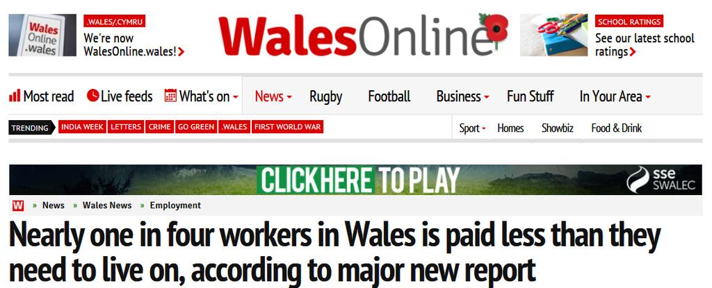 Relatively Low Pay a Feature of the Welsh Economy 24% of workers in